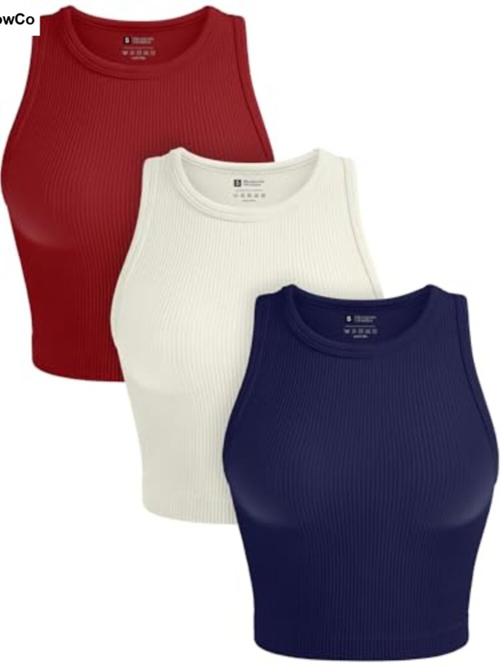 3 Pack Crop Tank Tops Seamless Ribbed Racerback Workout Yoga Gym Tops
